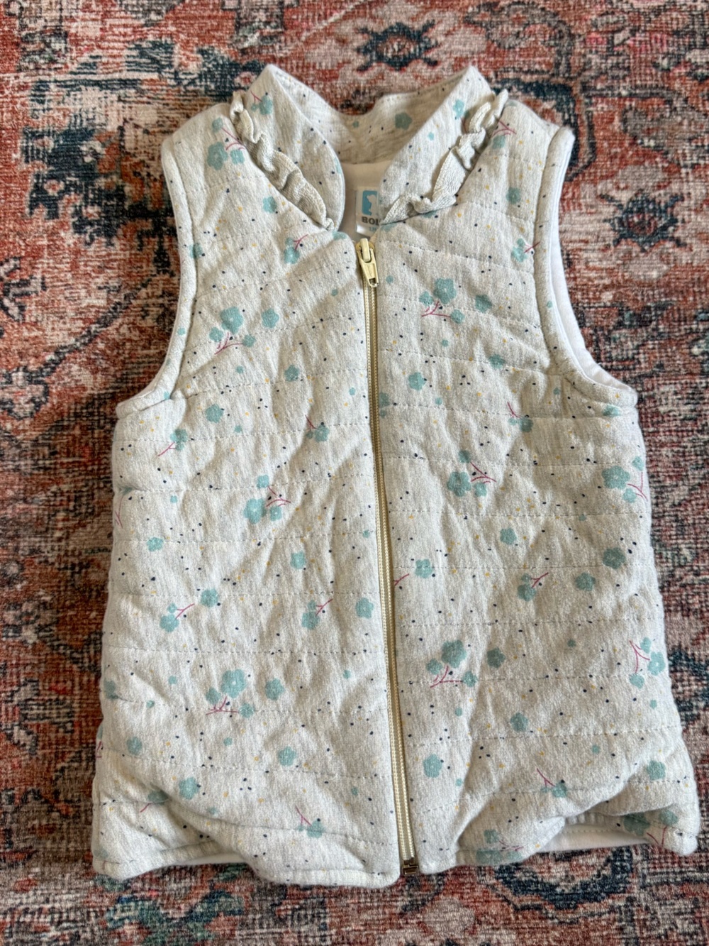 Baby girl grey and blue Quilted Floral Vest 12 MOS